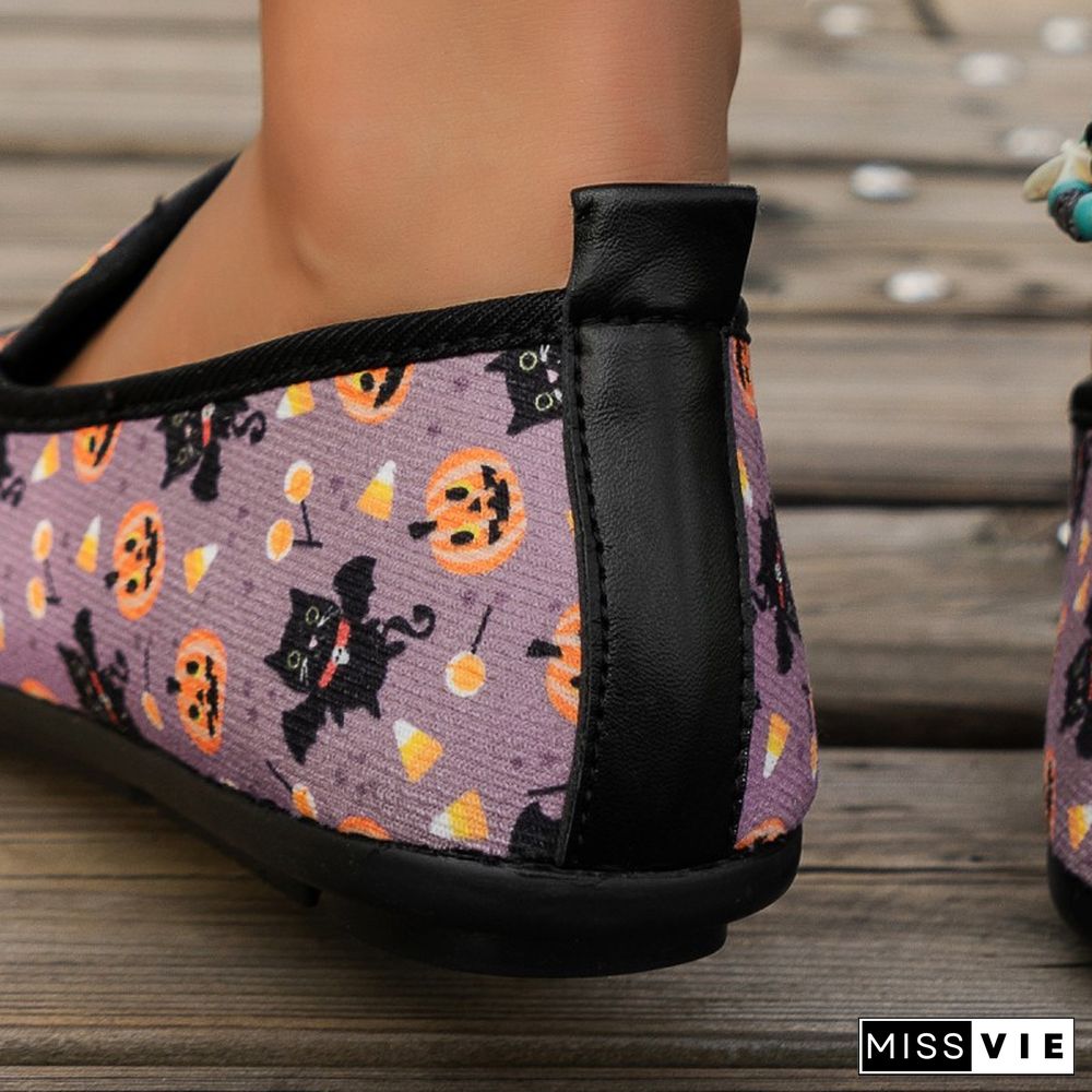 Halloween Purple Casual Patchwork Printing Round Comfortable Flats Shoes