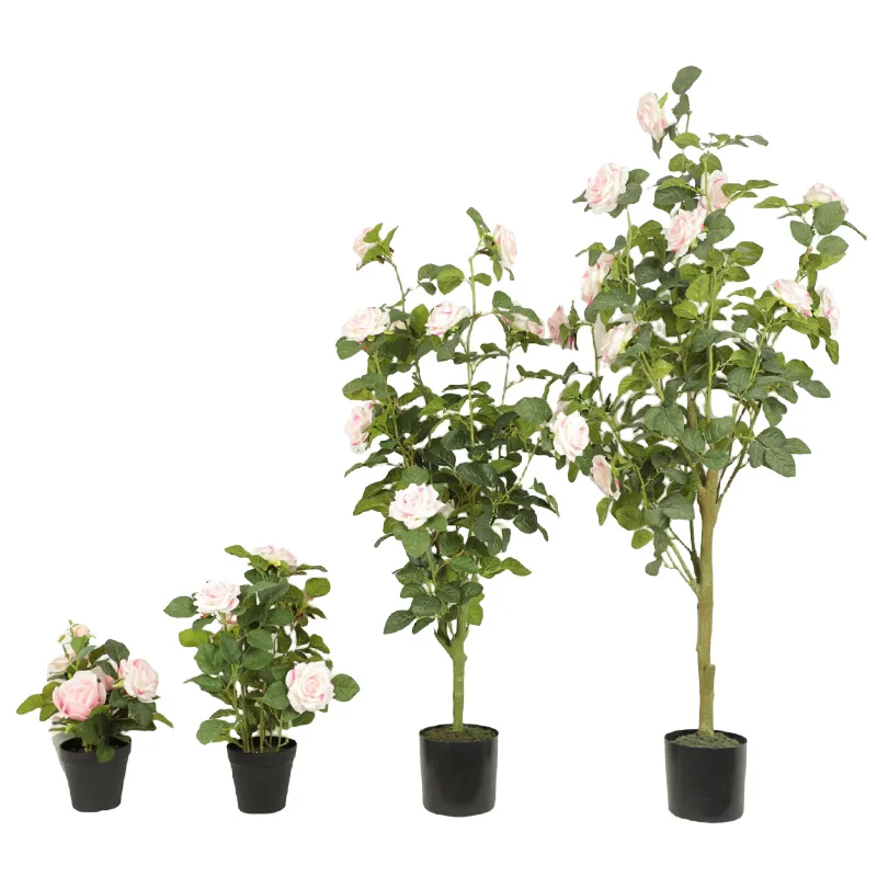 Decor Garden Supplies Green Plant Artificial Tree Decorative Pink Rose Flower Artificial Bonsai Rose Tree