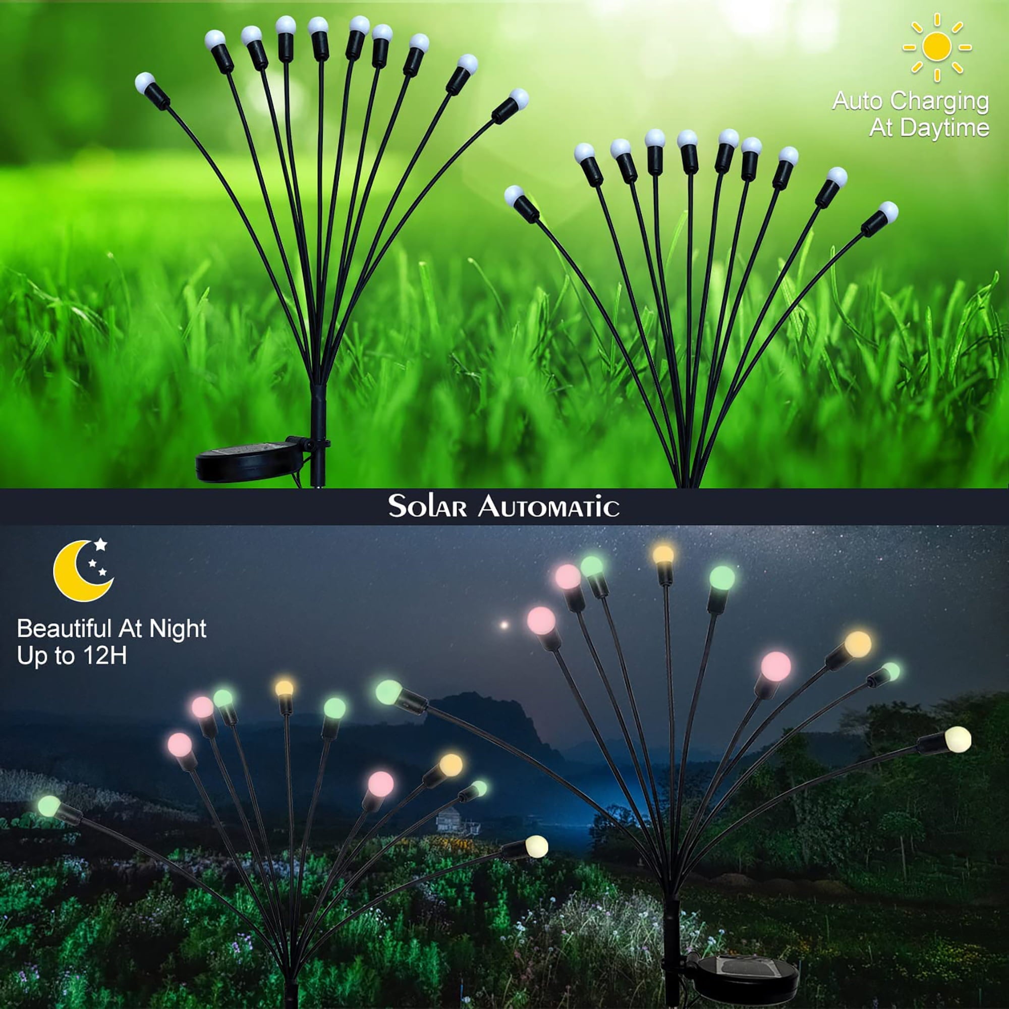 TOANEL 2Pcs Solar Garden Lights Outdoor Powered Firefly Lights Solar Starburst Swaying Decor Lights for Pathway Landscape Yard Patio