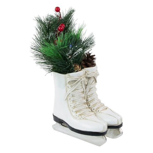 Led Lighted White Skates With Floral Arrangement Christmas Decoration