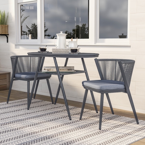 Small Space MidCentury Modern 3Piece Aluminum Outdoor Bistro Set by Furniture of America