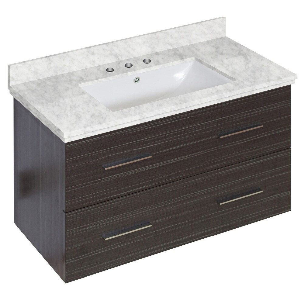 36 in. W Wall Mount Dawn Grey Vanity Set For 3H8 in. Drilling Bianca Carara Top White UM Sink