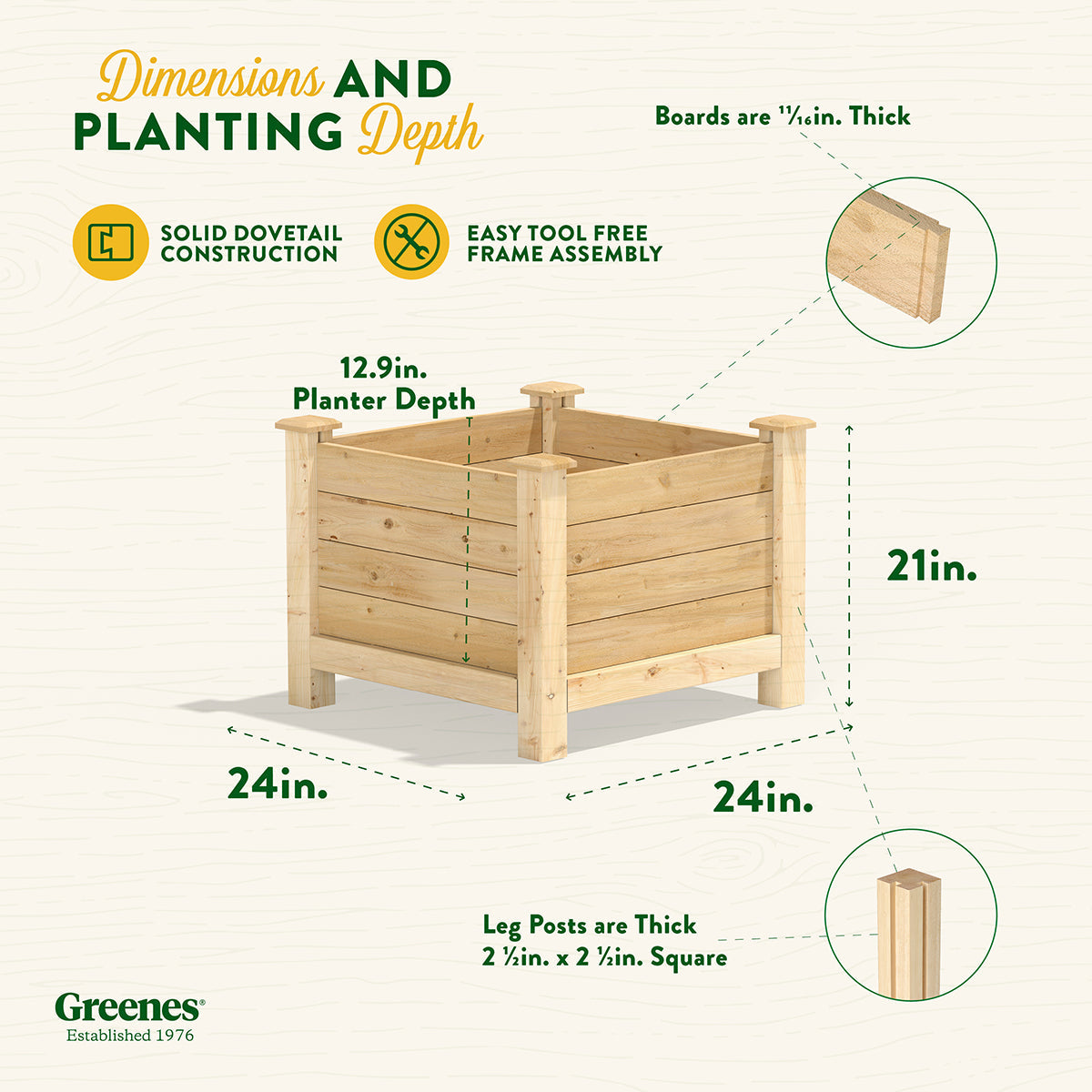 Greenes Fence Original Cedar Elevated Planter, 24" x 24" x 21"