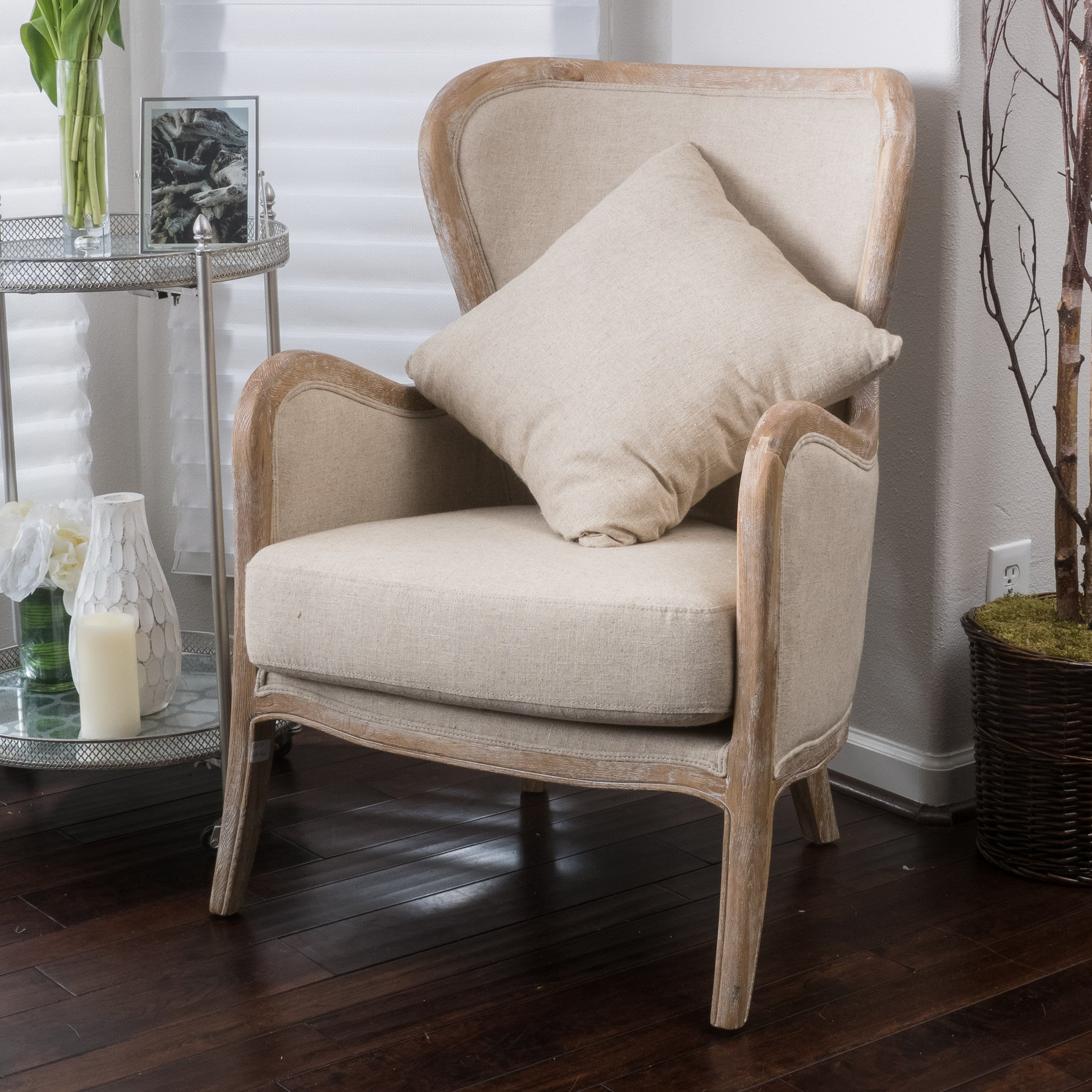 Milton Beige Fabric Wing Chair