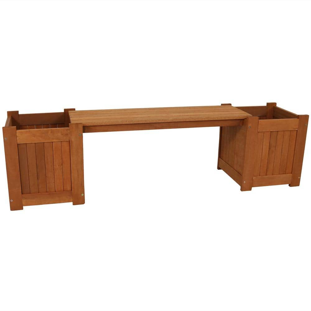 Sunnydaze Decor 68 in. Meranti Wood Outdoor Planter Box Bench with Teak Oil Finish LAM-615