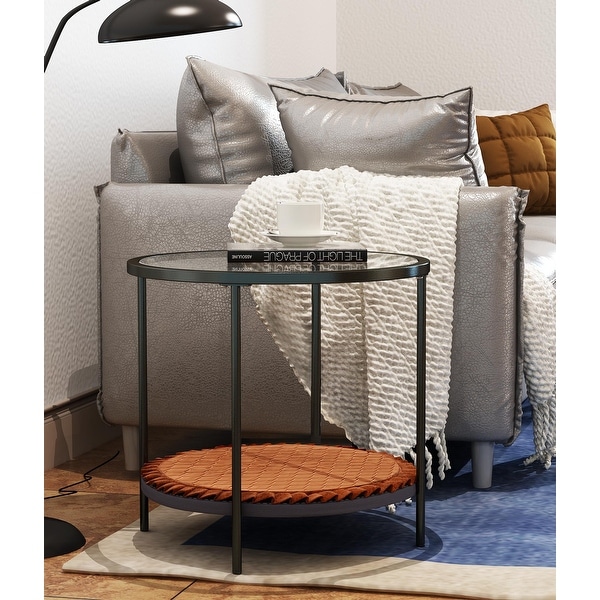 Corvus Matura 21-inch Round Glass End Table With Storage