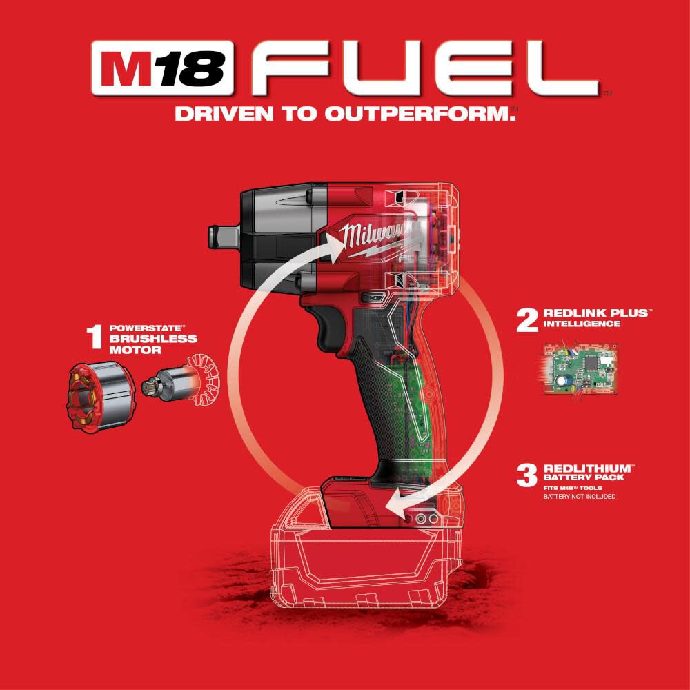 Milwaukee M18 FUEL 1/2 Mid-Torque Impact Wrench with Friction Ring 2962-20 from Milwaukee