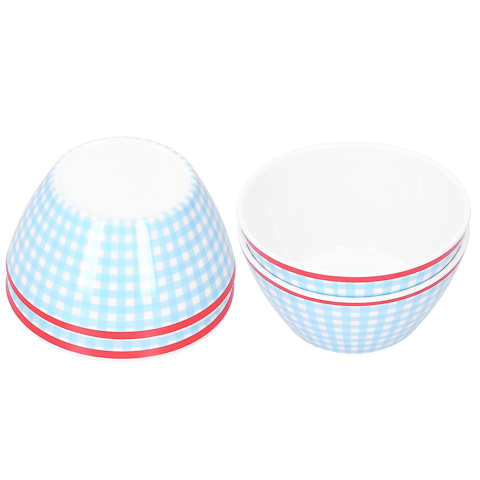 4PCS 6in Salad Bowl Dinner Serving Bowl Sets Kitchen Imitation Porcelain DinnerwareLight Blue Grids