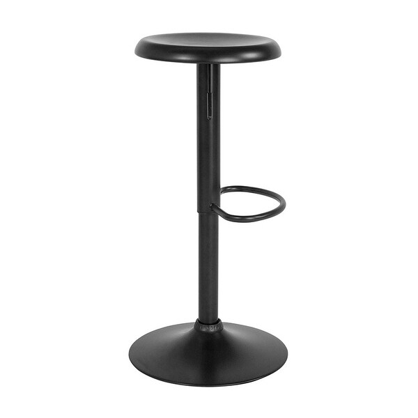 Offex Adjustable Height Retro Round Metal Barstool in Black Finish