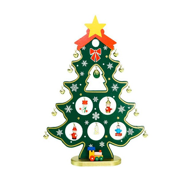 Red And Green Christmas Tree Cut out With Miniature Ornaments Tabletop Decoration