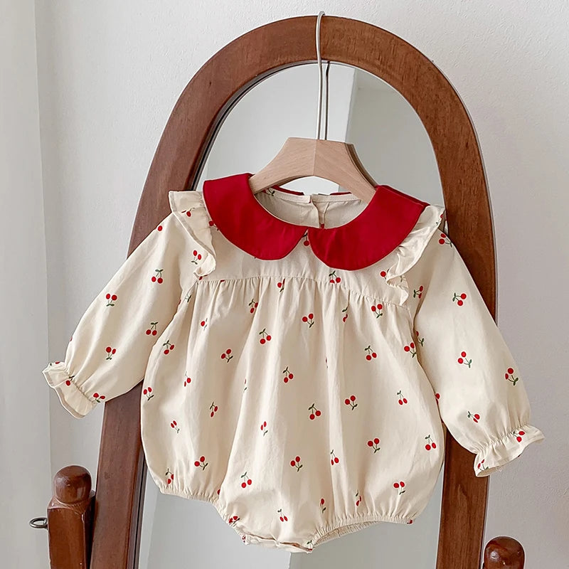 Spring Newborn Girls Romper Baby Clothes Baby Cherry Print Butterflies Long Sleeve Jumpsuit Climb Clothes Baby Cotton Clothing