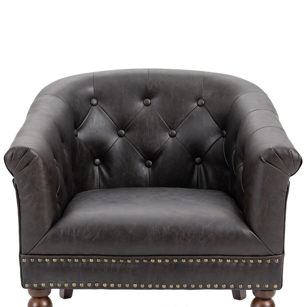 Contemporary PU Leather Tufted Barrel Accent Chair