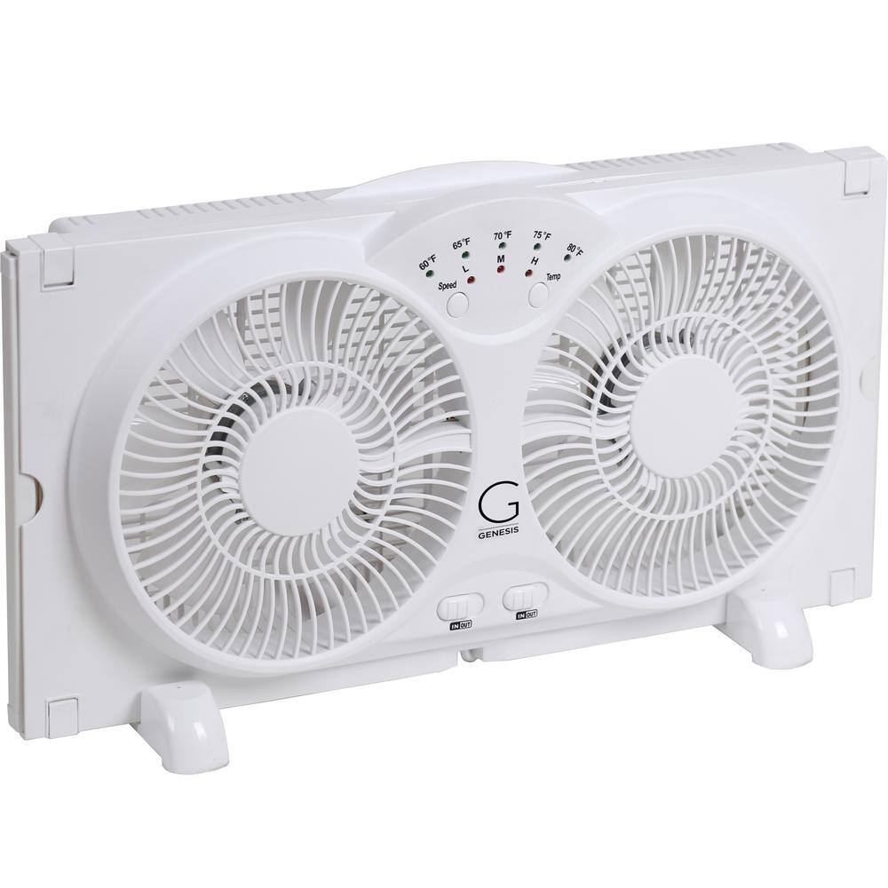 Genesis Twin Fan High Velocity Reversible AirFlow Fan, LED Indicator Lights Adjustable Thermostat & Max Cool Technology, ETL Certified, White (A1WINDOWFAN)