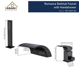 CASAINC Single-Handle Tub-Mount Roman Tub Faucet with Hand Shower in Matte Black WF5164HF-2BL