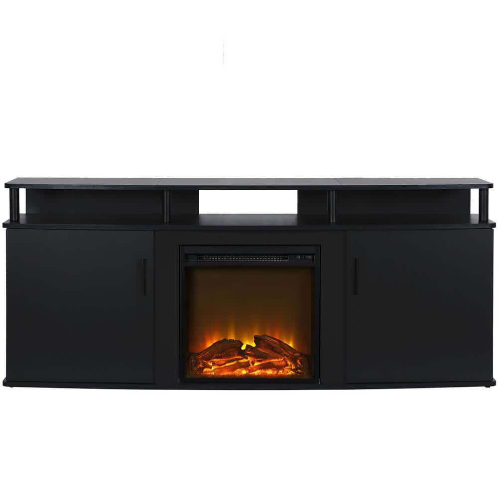 Ameriwood Home Windsor 631 in Freestanding Electric Fireplace TV Stand in Black Fits TVs up to 70 in