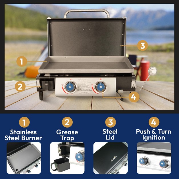 Razor Griddle Ggt2131m 25 Inch Outdoor 2 Burner Portable Lp Propane Gas Grill Griddle 318 Sq In And Top Cover Lid For Bbq Cooking Black steel