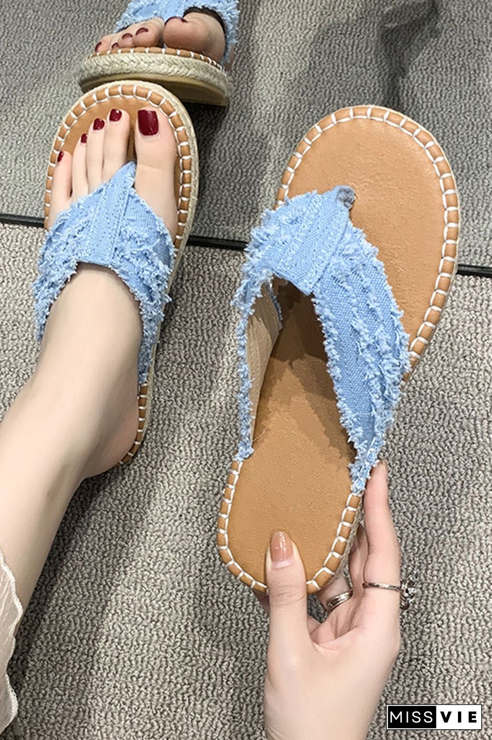 Straw Canvas Flip-flop Sandals Wholesale