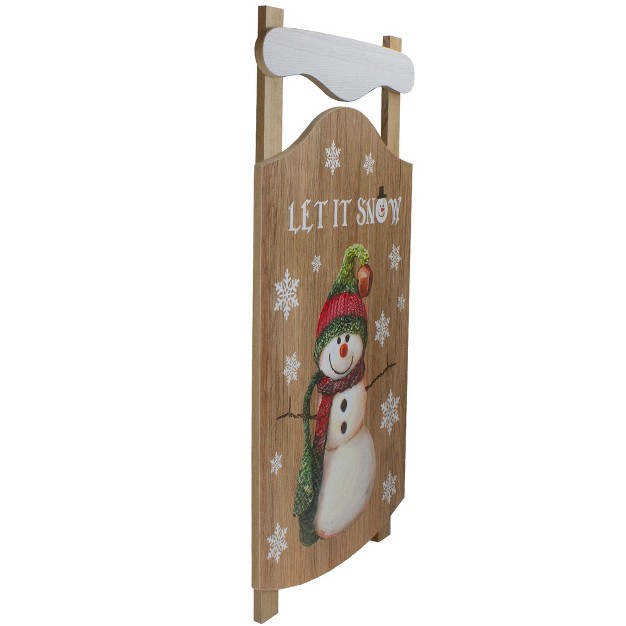 Northlight 24 Let It Snow Wooden Sled Snowman And Snowflakes Wall Sign