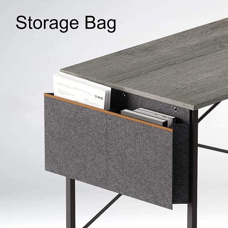 Bestier Computer Office Desk Workstation with Storage Bag and Hook， Gray， 39 Inch