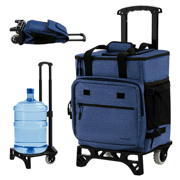 Costway 50 can 3 in 1 Insulated Rolling Cooler With Adjustable Handle amp Bottom Plate Blue grey