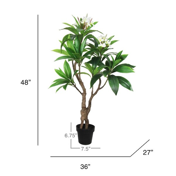 4ft Cream Artificial Plumeria Flower Tree Tropical Plant in Black Pot