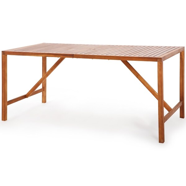 Gymax Rectangle Acacia Wood Dining Table Spacious Slatted Top Up to 6