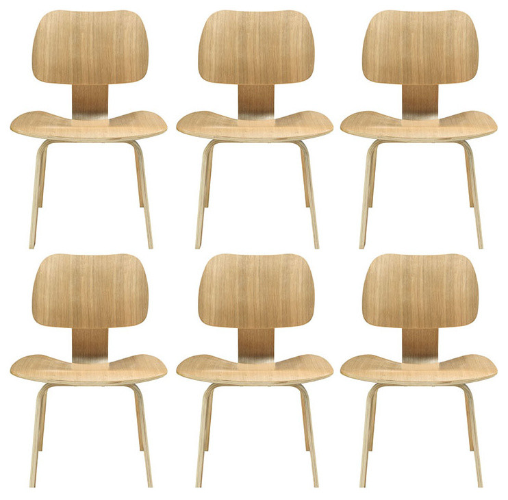 Modway Fathom 18.5 quotStyle Wood Dining Chairs in Natural (Set of 6)   Midcentury   Dining Chairs   by Furniture East Inc.  Houzz