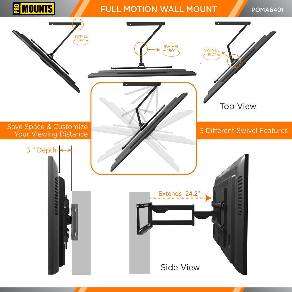 ProMounts Outdoor TV Mount Weatherproof for 32 in. to 75 in. Tvs Full Motion Articulating TV Wall Mount POMA6401