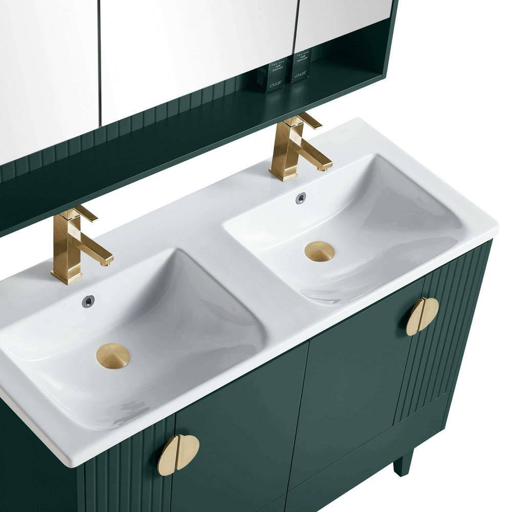 FINE FIXTURES Venezian 48 in. W x 18.11 in. D x 33 in. H Bathroom Vanity Side Cabinet in Green with White Ceramic Top VN48GN-VNHA2SBD