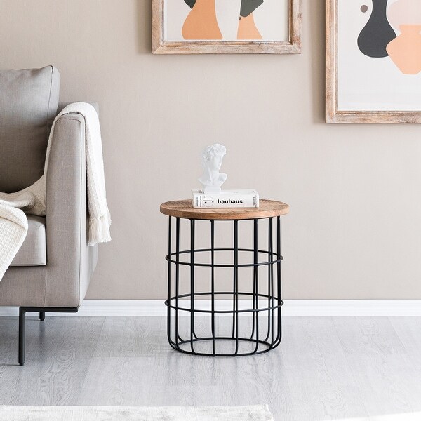 MH London Auxon Side End Table With Sturdy Metal Cage Base - 15.70