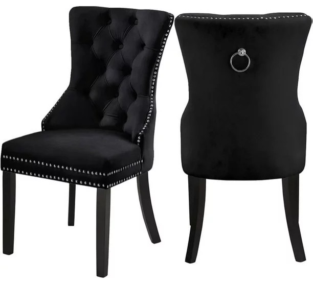 Set of 2 Dining Chair  Velvet Seat With Nailhead Trim  ampBack Pull Ring   Transitional   Dining Chairs   by Decor Love  Houzz