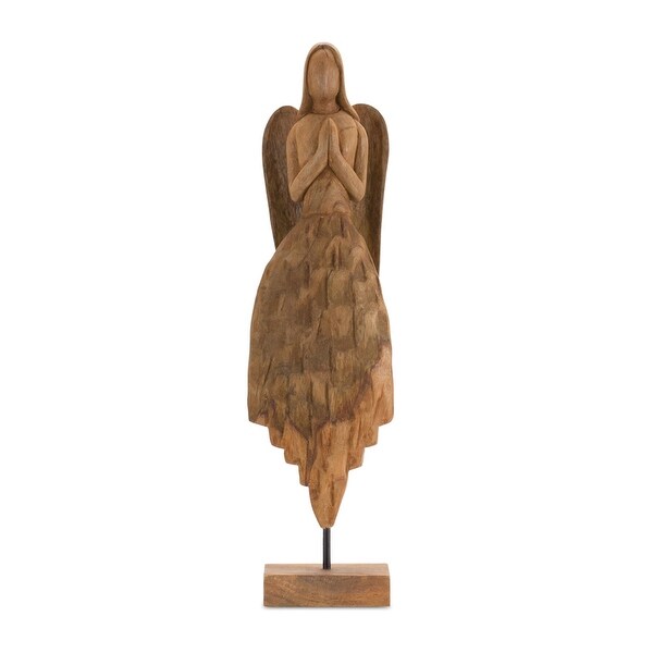 Carved Mango Wood Angel with Stand 22.5H