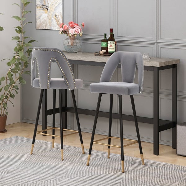 Modern Set of 2 Barstools with Nailheads