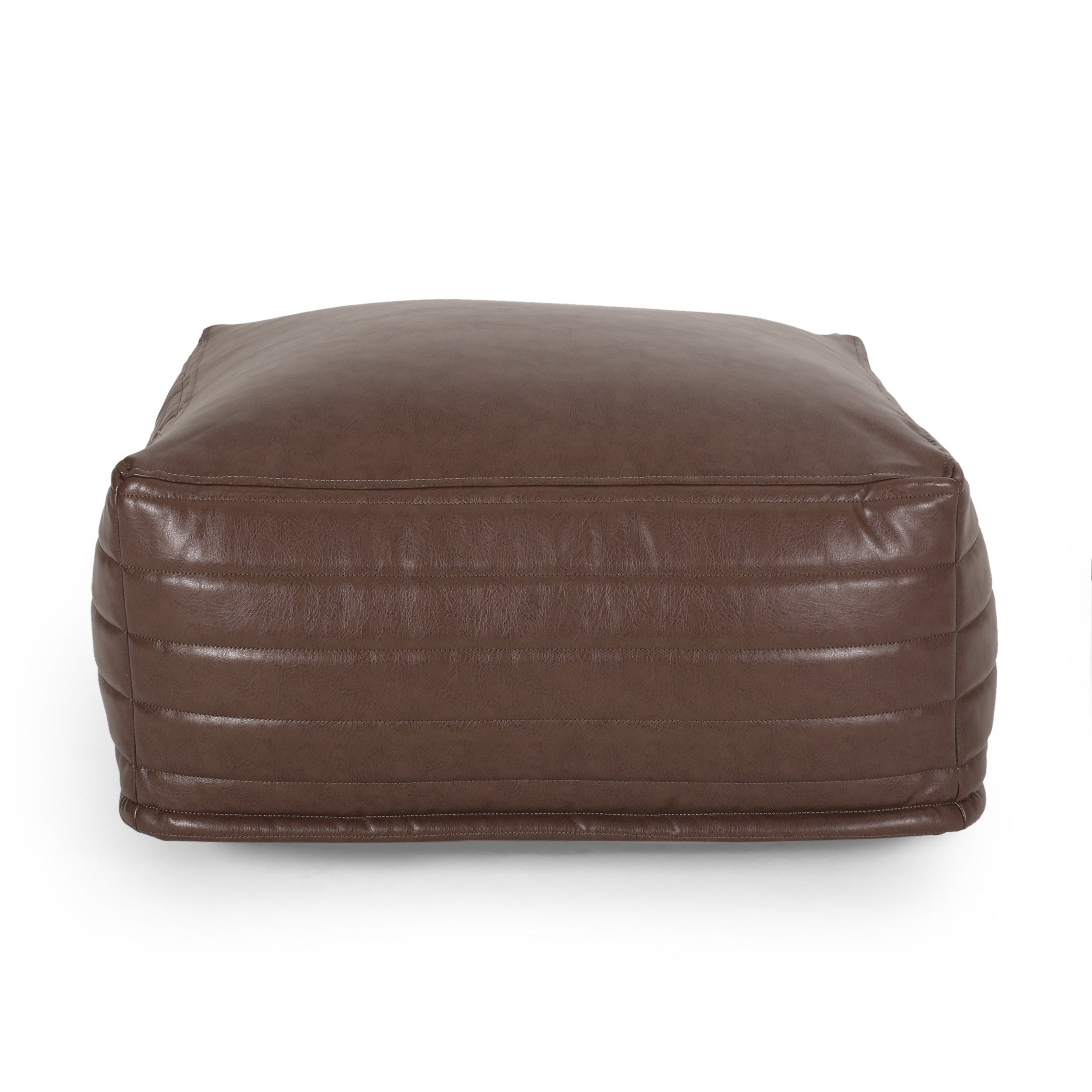 Conrail Contemporary Faux Leather Channel Stitch Pouf