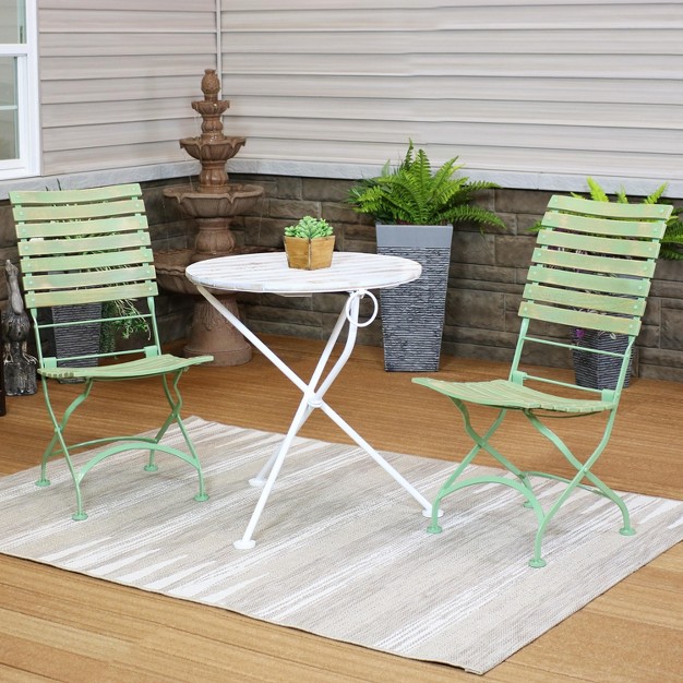 Sunnydaze Indoor outdoor Shabby Chic Cafe Chestnut Wood Folding Bistro Table And Chairs 3pc