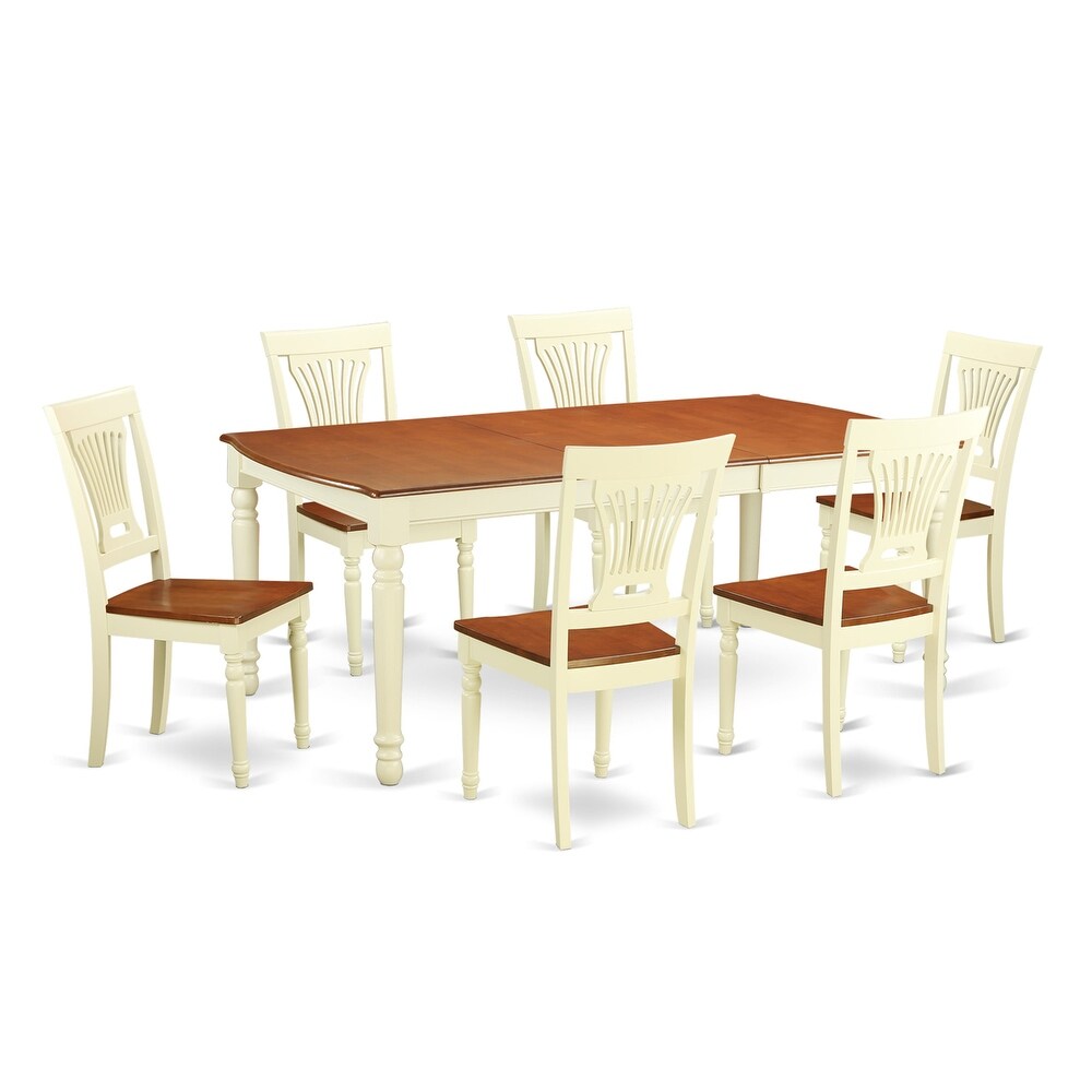 East West Furniture 7 Piece Dining Room Table Set  a Rectangle Table and 6 Dining Chairs  Buttermilk   Cherry (Seat Option)