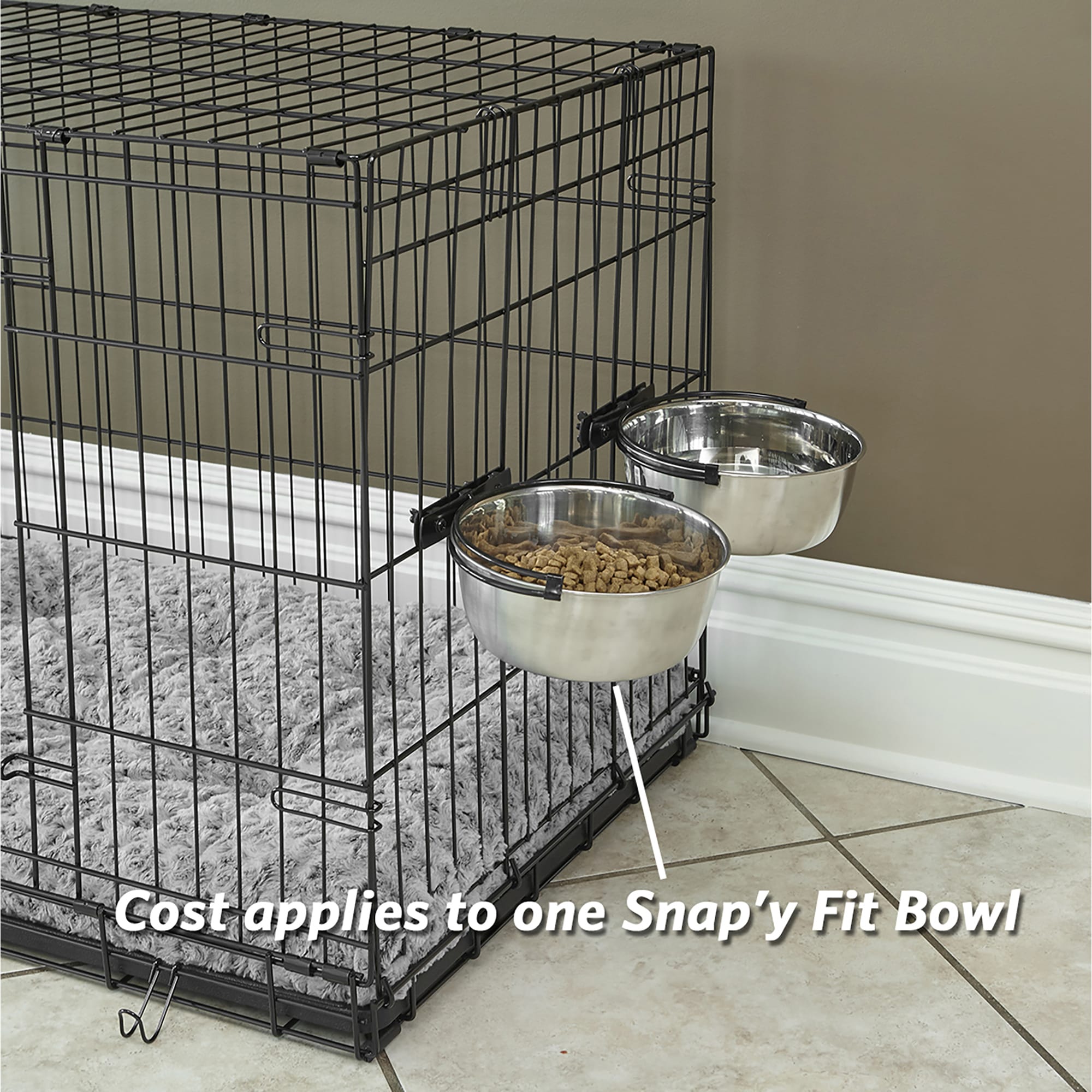 MIDWEST Snap'y Fit Stainless Steel Water amp; Feed Bowl for Dogs， 4 Cup