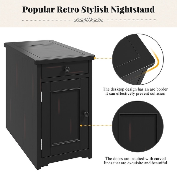 Retro Stylish Nightstand， Two tone Vintage Livingroom End Table Side Table