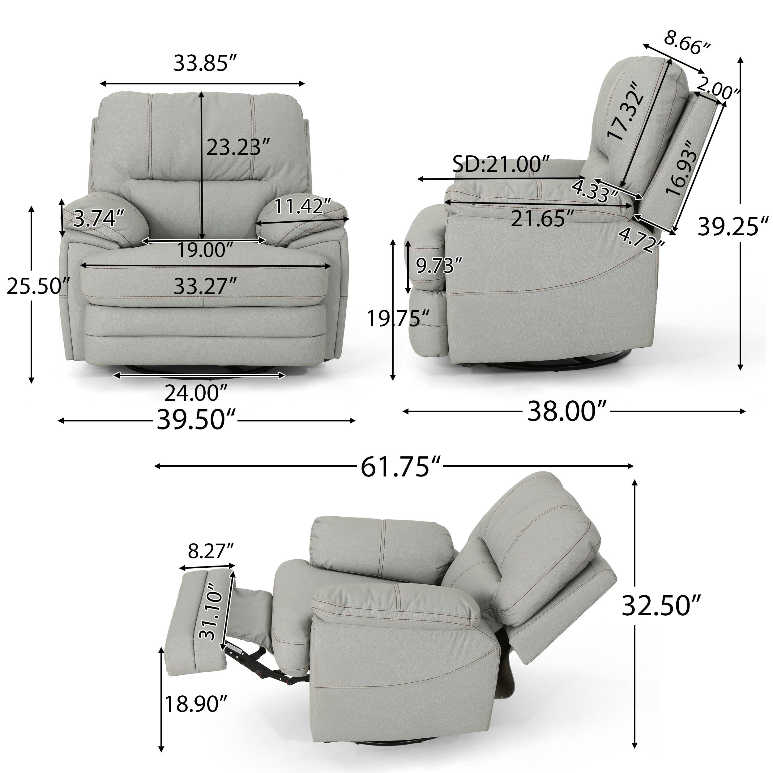 Laurent Bubba Leather Swivel Power Recliner