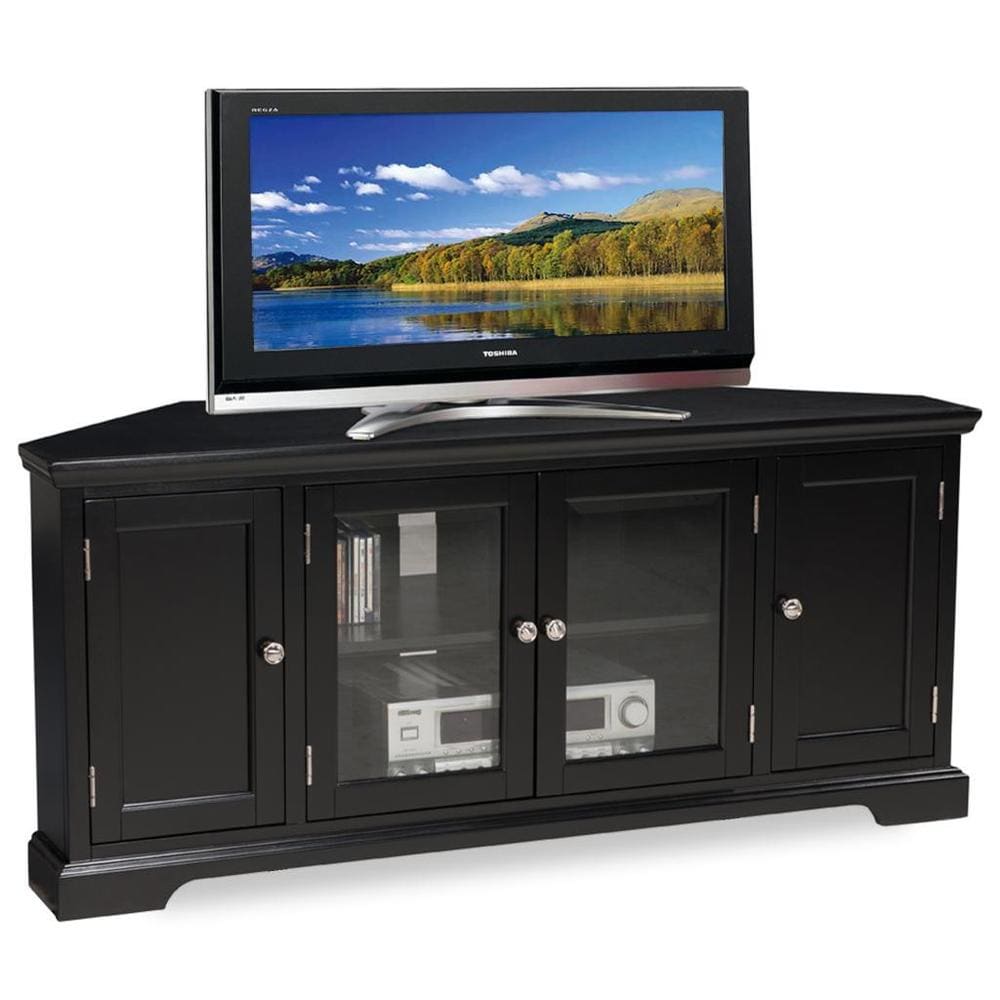 Slate Black Hardwood 60 inch Corner TV Console   n/a