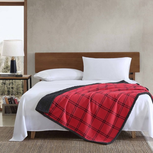 Kettle Falls Plaid High Pile Fleece Reversible Throw Blanket Eddie Bauer