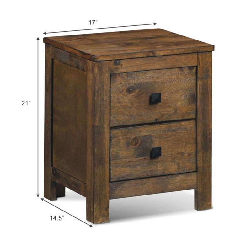 Hivago Wood 2 Storage Sliding Drawers End Nightstand - Natural