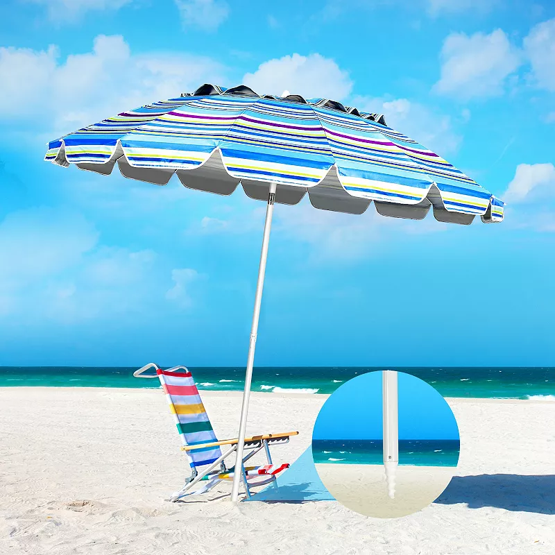 8 Feet Portable Beach Umbrella with Sand Anchor and Tilt Mechanism for Garden and Patio