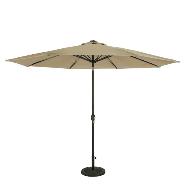 11 x27 X 11 x27 Calypso Ii Market Patio Umbrella With Solar Led Strip Lights Champagne taupe Island Umbrella