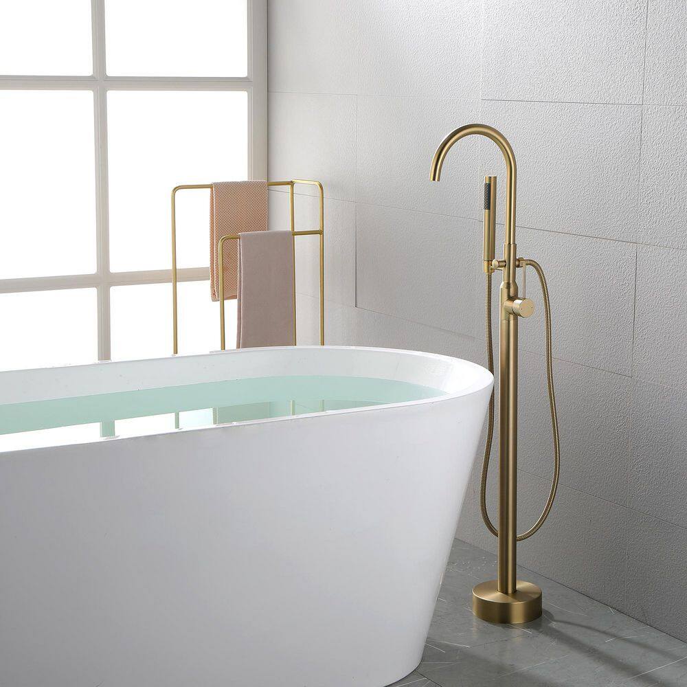 Nestfair Single-Handle Floor Mount Roman Tub Faucet with Hand Shower in Gold SX-JM865G