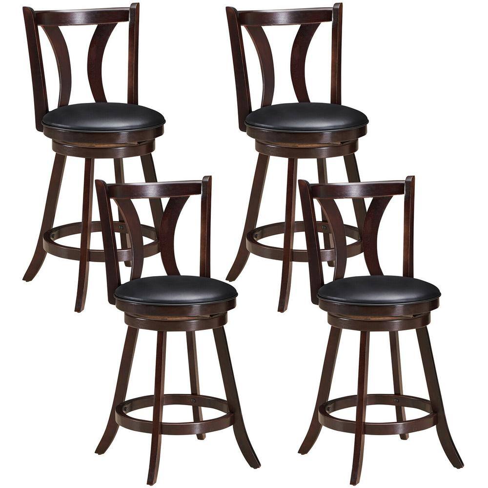 Gymax Swivel Bar Stool 38 in. High Back Wood Counter Height Leather Padded Dining Kitchen Chair (Set of 4) GYM06213