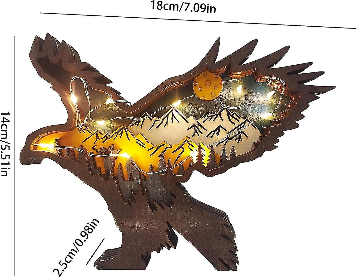 Wooden Christmas Decorative Eagle Figurine With Lights