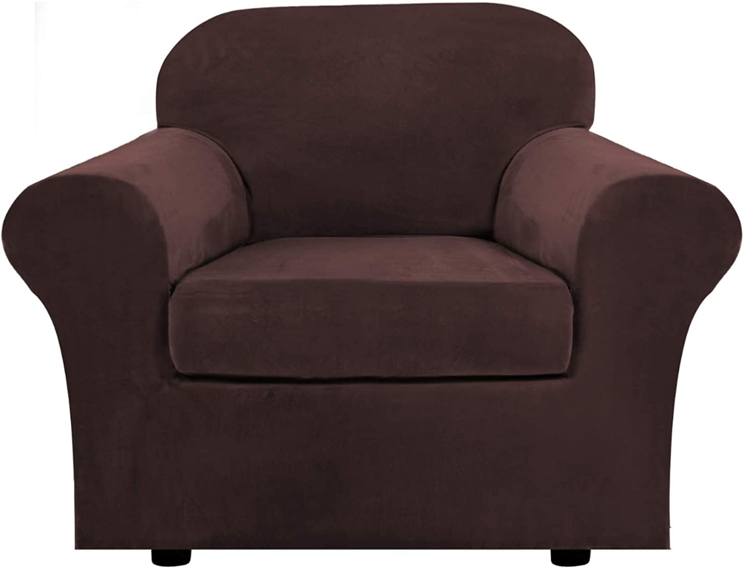 H.VERSAILTEX Stretch Velvet Armchair Sofa Slipcover, Individual 2 Piece, Brown