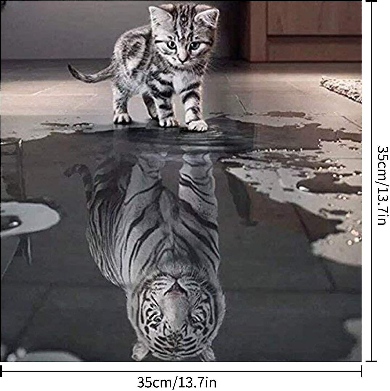 5d Diamond Painting Kit Full Diy Crystal Rhinestone Cross Stitch Decoration(little Cat Wants To Be Big Tiger， 35 * 35cm)