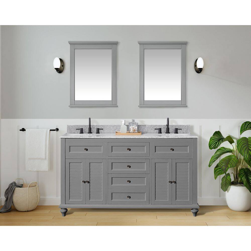 Home Decorators Collection Hamilton 61 in. W x 22 in. D Double Bath Vanity in Gray with Granite Vanity Top in Gray with White Sink 10806-VS61H-GR